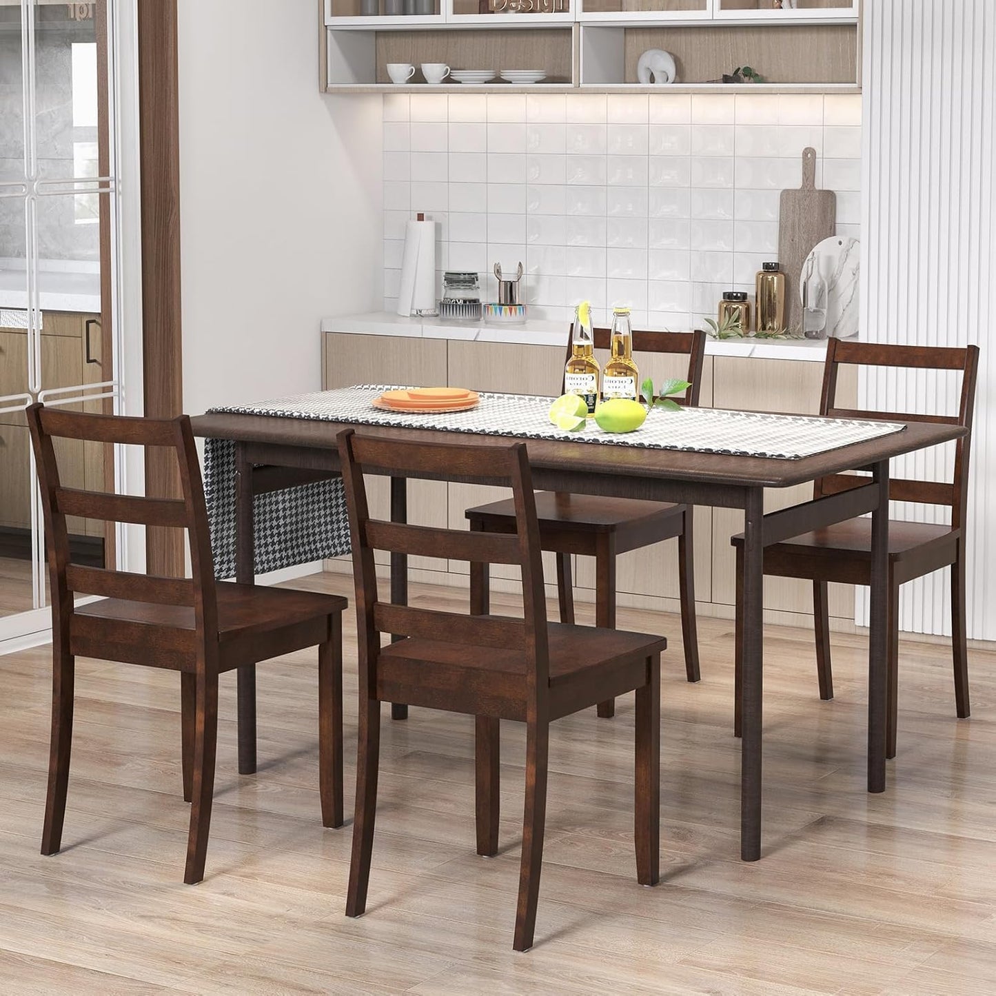 NAFORT Walnut Wood Dining Chairs Set of 4, Armless Kitchen Chairs with Solid Rubber Wood Legs, Non-Slip Foot Pads, Max Load 400 Lbs, Farmhouse Seat High Ladder Back Dining Room Chairs