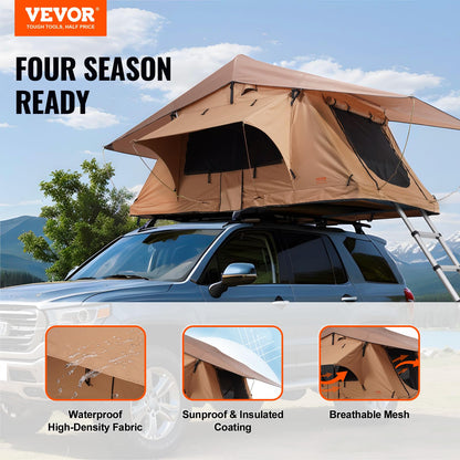 VEVOR Rooftop Tent Hard Shell, Roof Top Tents for Car SUV Truck Jeep Van Camping, Rooftent with Telescopic Ladder Thick Mattress & LED Strip Light, 2-3 Person Family Camping Tent