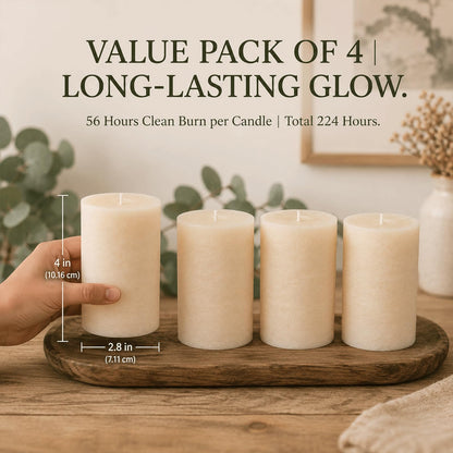 4 Pack Soy White Pillar Candles,Natural Soybean Pillar Candles,55 H Long Lasting Burning-Unscented,Dripless and Smokeless Rustic White Hand-Poured Candles Dinner Table,for Wedding,Home Decor 2.8x4in