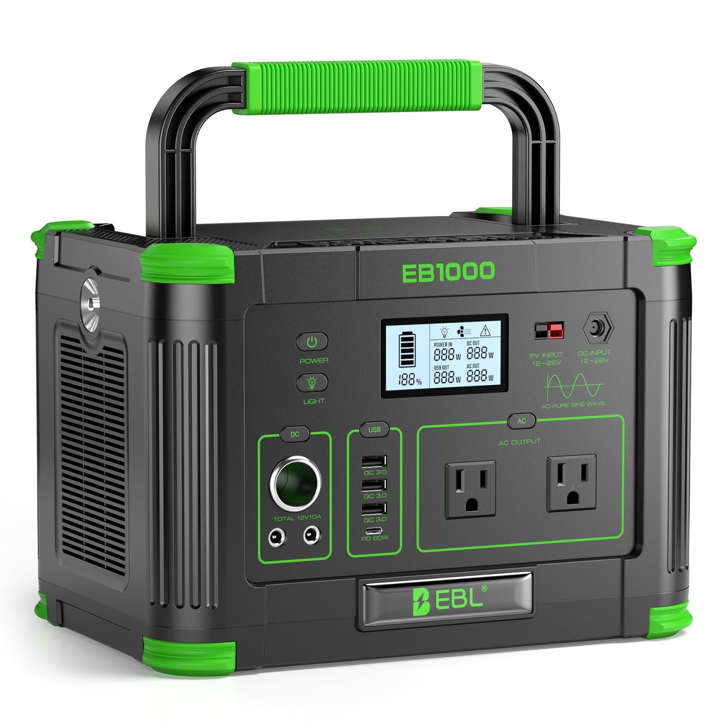 EBL Portable Power Station 1000W Solar Generator 999Wh Fast Charging Backup Battery with 10W Wireless Charging & Multiple Ports for Camping, Home Backup, RV & Off-Grid