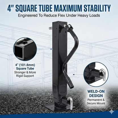 12000 LBS Weld-On Trailer Jack, 4" Square Tube, 26" Travel (12.5" Lift + 13.5" Drop Leg), Side Pull Pin Side Wind, Heavy Duty Jack Stand for Gooseneck Utility Trailers, Black Powder Coated