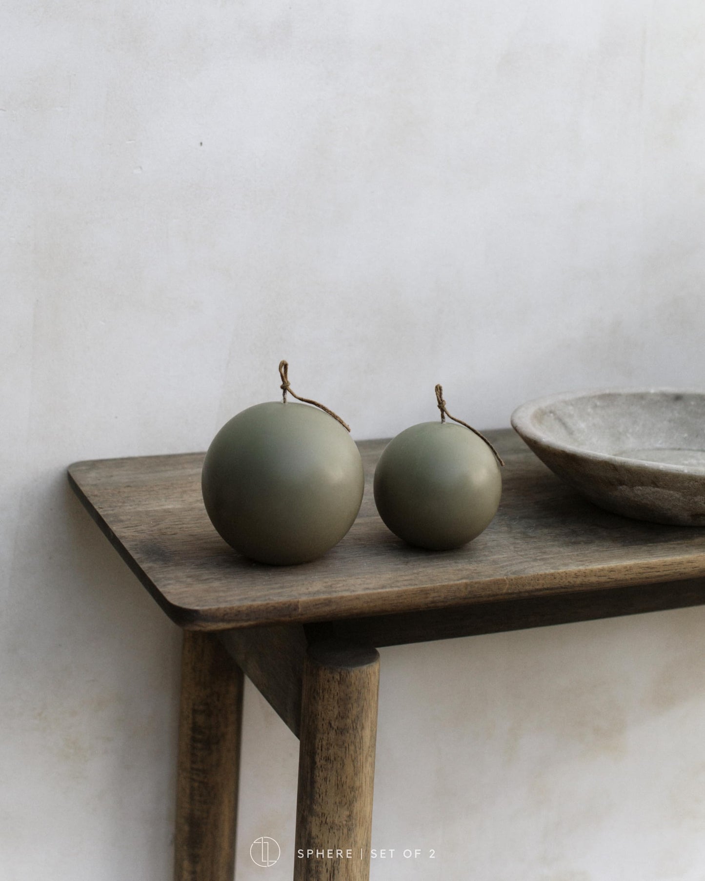 LAWA Sphere Candle - Beautiful Handmade Pillar Soy Wax Elegant Aesthetic Candle Housewarming Gift Home Room Shelf Decor Idea (Earthy Green, Set of 2)