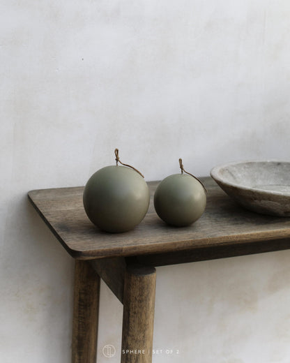 LAWA Sphere Candle - Beautiful Handmade Pillar Soy Wax Elegant Aesthetic Candle Housewarming Gift Home Room Shelf Decor Idea (Earthy Green, Set of 2)