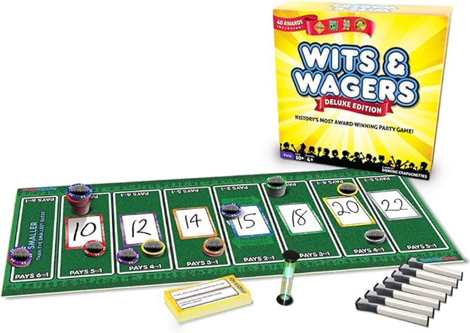 Wits &amp Wagers Deluxe Board Game by North Star Games - Award Winning Trivia Game - 4+ Players - Ultimate Party Game for Family Teens and Adults.