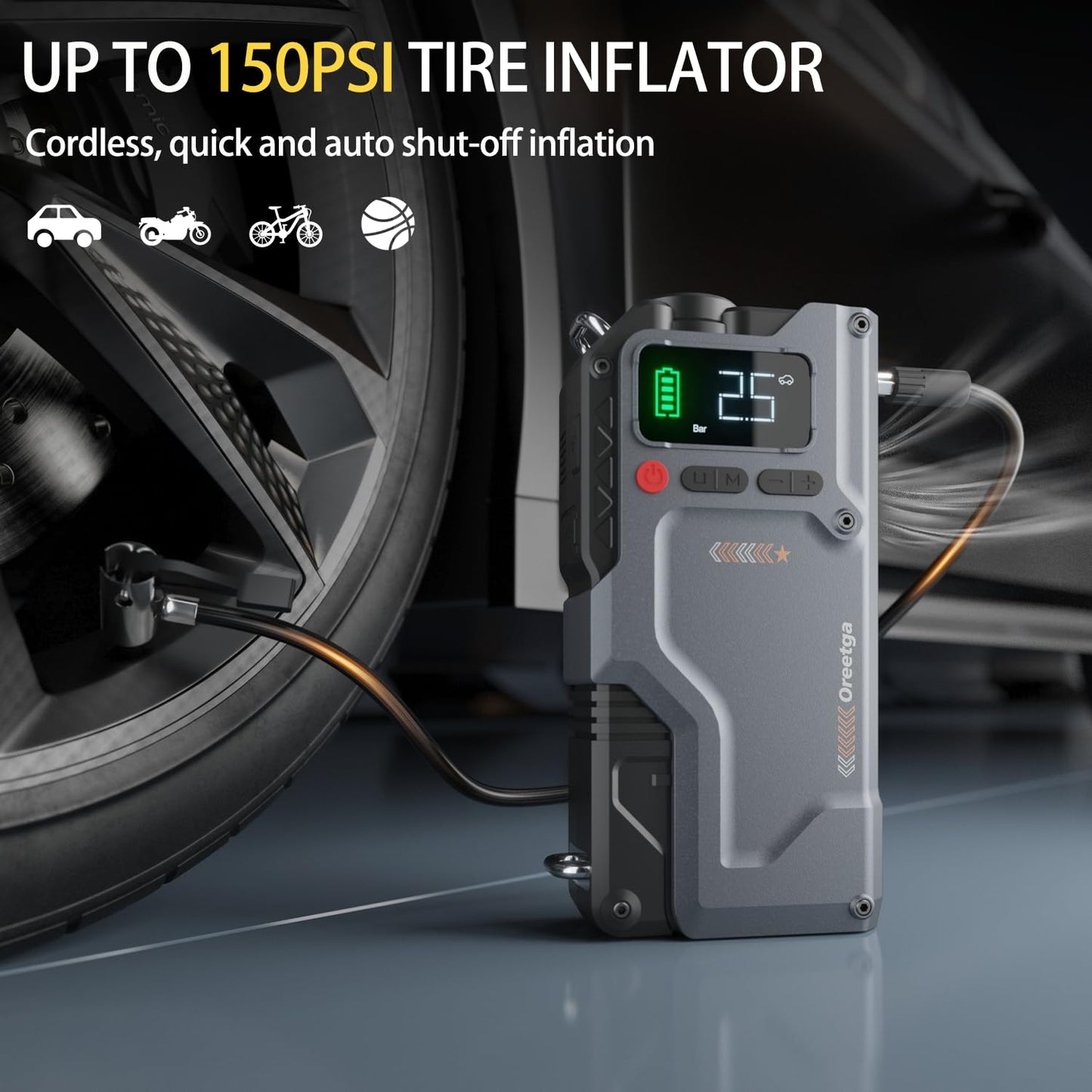 9000A Car Battery Charger Jump Starter with Air Compressor, 150PSI Tire Inflator Air Pump(All Gas/16L Diesel),12V Jump Box Car Battery with Smart Jumper Cables, LCD Display, Portable Power Pack