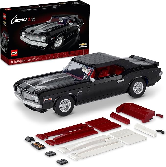 LEGO Icons Chevrolet Camaro Z28 10304 Customizable Classic Car Replica Model Building Kit 1969 Vintage American Muscle Car Great Gift Idea for Teens and Adults