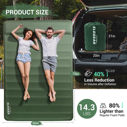 Elegear CumbreX™ Air & Foam Self Inflating Sleeping Pad, Built-in Electric Pump 4" Ultra-Thick Memory Foam Camping Mattress with Pillow Double Camping Pad 4-Season R-Value 9.5 Camp Mat - Gueen