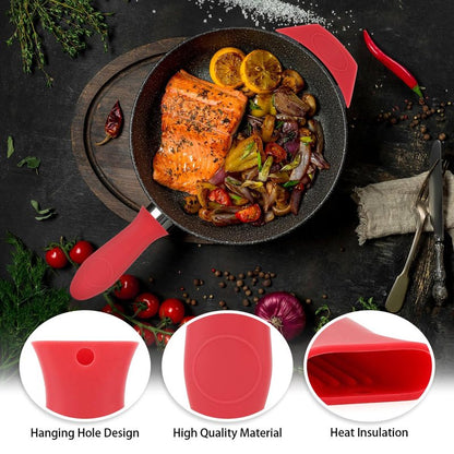 Cast Iron Handle Cover Silicone Pot Holders 2PCS Cast Iron Skillet Handles Cover Heat Resistant Silicone Hot Handle Holder Cast Irons Handless Sleeve for Frying Pan Cast Irons Skillet Griddle Cookware