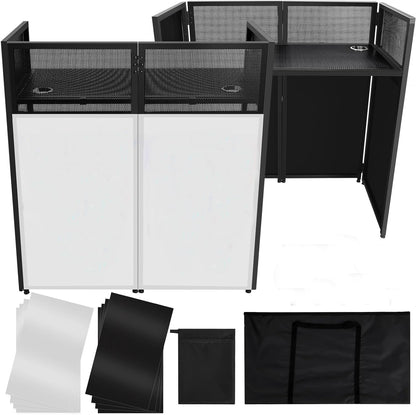 COZONY Portable DJ Facade Booth, 40"L x 20"W x 43.2"H, Black Metal Frame DJ Table with Adjustable Feet