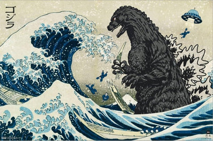 Trends International Godzilla - Great Wave Wall Poster, 22.37" x 34.00", Stretched Canvas
