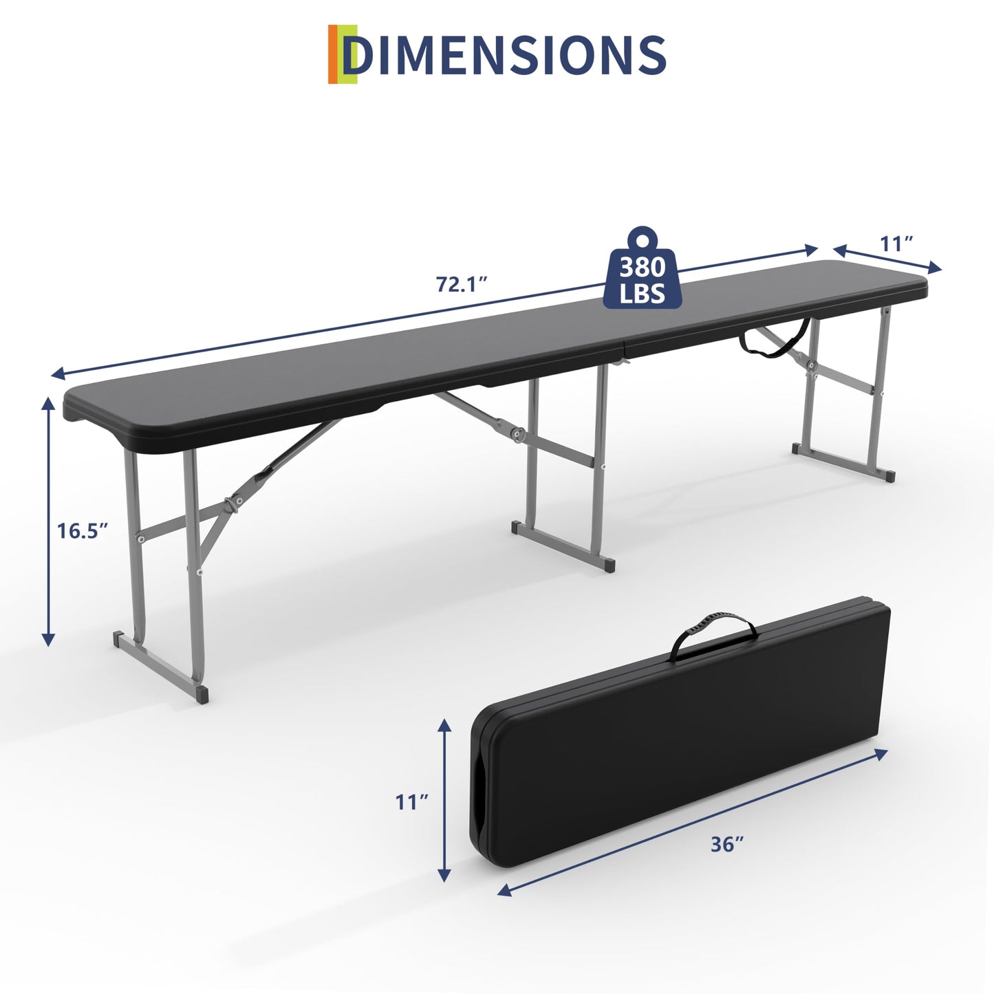Garvee 6FT Folding Bench 2 Pack, Plastic Portable Folding Bench Seat with Carry Handle & Lock for in/Outdoor Activities, Picnic, Soccer, Caming Dining Seat, Black