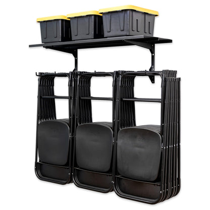 StoreYourBoard Chair Storage Rack with Storage Shelf – Folding Chair Rack for Home & Garage Organization, Chair Hangers for Folding, Beach, Patio & Camping Chairs, Heavy Duty Steel, Holds 300 lbs