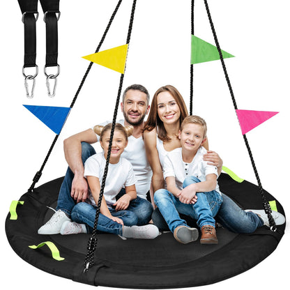 HeyZoo Tree Swing, 60 inch Larger Saucer Swing for Whole Family, 900lbs Weight Capacity, with Adjustable Hanging Straps, for Outdoor Backyard, Gifts for Kids, Black