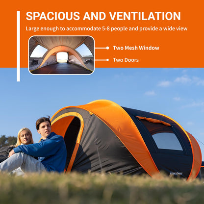 EchoSmile Instant Pop Up Camping Tent, 6 Person Easy Setup Tent, Water Resistant Dome, Portable with Carry Bag,Black & Orange,