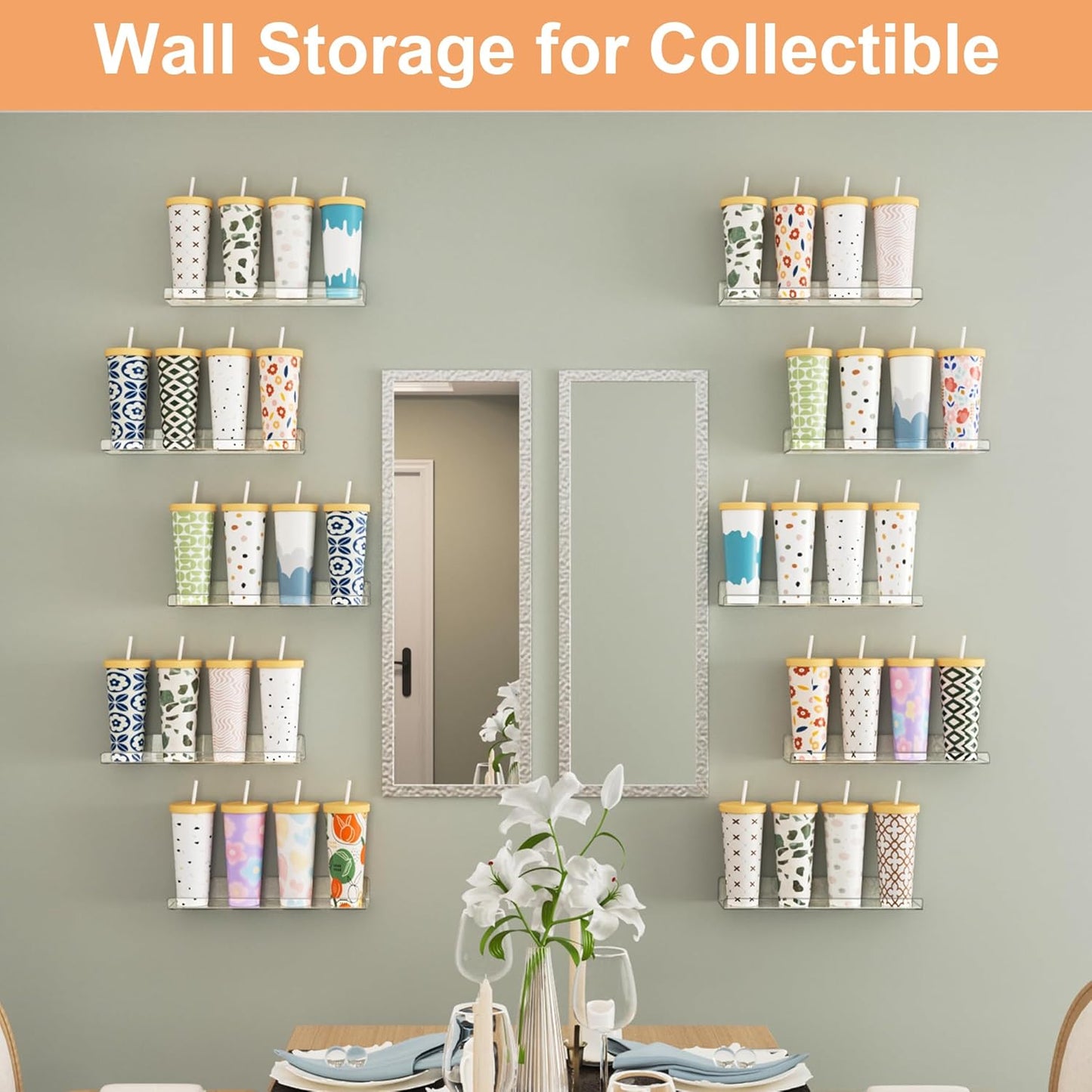 Upsimples 12 Pack Acrylic Shelves - Clear Wall Organizer for Figures, Toys, Perfume & Kids Books