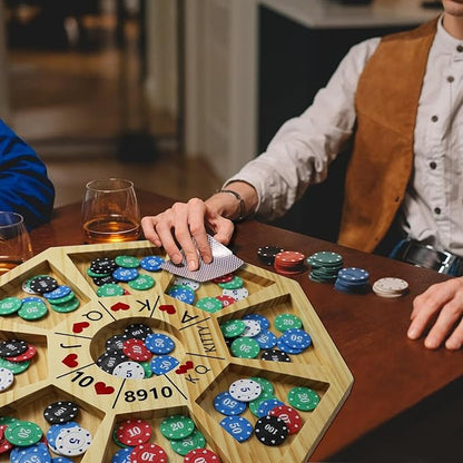 20 inches Michigan Rummy Game Deluxe Set Perfect Blend of A Royal Game of Hearts Rummy Poker Wooden Tripoley Board Game Betting Bluffing Game Classical Family Card Game for Adults 200 Chips…
