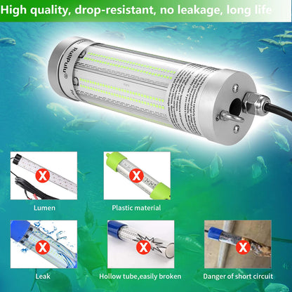 300W 36000lm Underwater Fishing Light, IP68 Waterproof Aluminum Super Bright Night Fish Attracting Submersible LED Lamp Lure Bait Finder for Freshwater Saltwater Sea Kayak Ice Dock (Green)