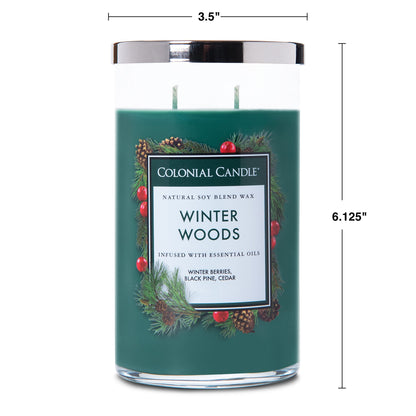 Colonial Candle Scented Jar Candle, Classic Cylinders, Winter Woods, 2 Wick, 19 oz, Green