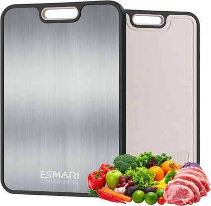 Titanium Cutting Board - 2-in-1 Double-Sided Food Grade Pure Titanium & PP | Large 16” × 11” for Easy Cleaning