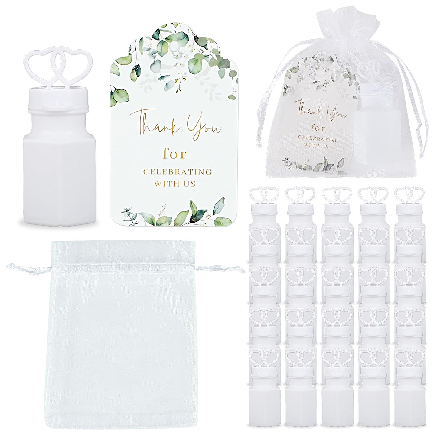 WAYASDCU 100 Sets Wedding Party Favors White Mini Bubble Bottles Greeting Card Goodie Bag Wedding Bubbles for Guests, Anniversary, Engagement, Celebration