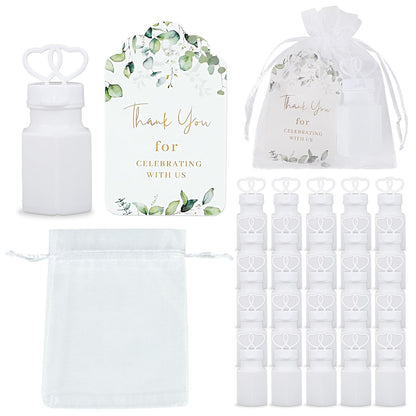 WAYASDCU 100 Sets Wedding Party Favors White Mini Bubble Bottles Greeting Card Goodie Bag Wedding Bubbles for Guests, Anniversary, Engagement, Celebration