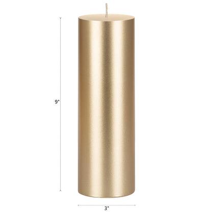 Mega Candles 1 pc Unscented Solid Gold Pillar Candles, Hand Poured Premium Wax Candle 3 Inch x 9 Inch, Home Décor, Spas, Weddings, Occasions, Party, Centerpieces, Holidays, Vigils, Prayers