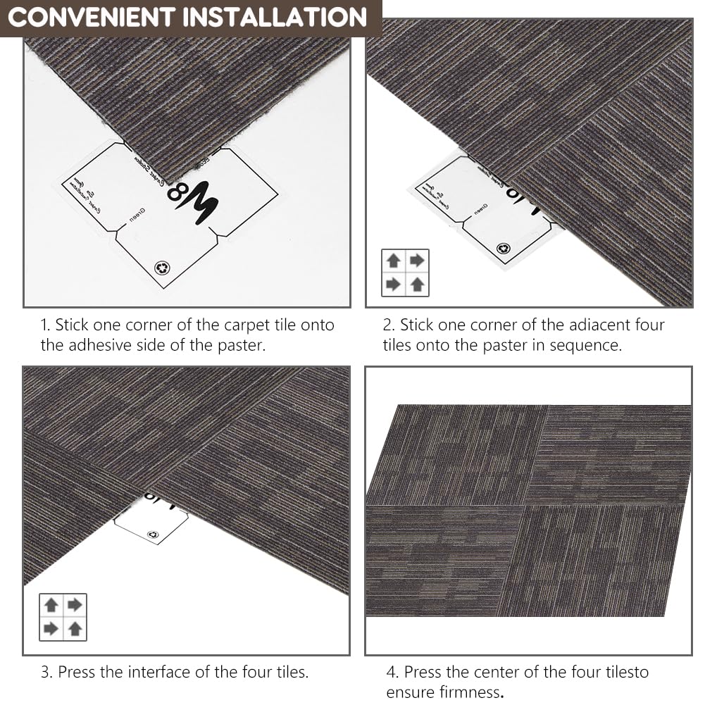 18 PCS Commercial Carpet Tiles 24"x24" (72 Sq Ft) Heavy Duty Carpet Squares with Non-Slip Backing, Modular Floor Tiles for Office, Basement, Home (Brown)