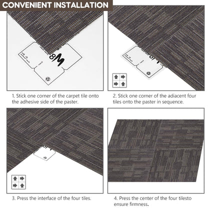 18 PCS Commercial Carpet Tiles 24"x24" (72 Sq Ft) Heavy Duty Carpet Squares with Non-Slip Backing, Modular Floor Tiles for Office, Basement, Home (Brown)
