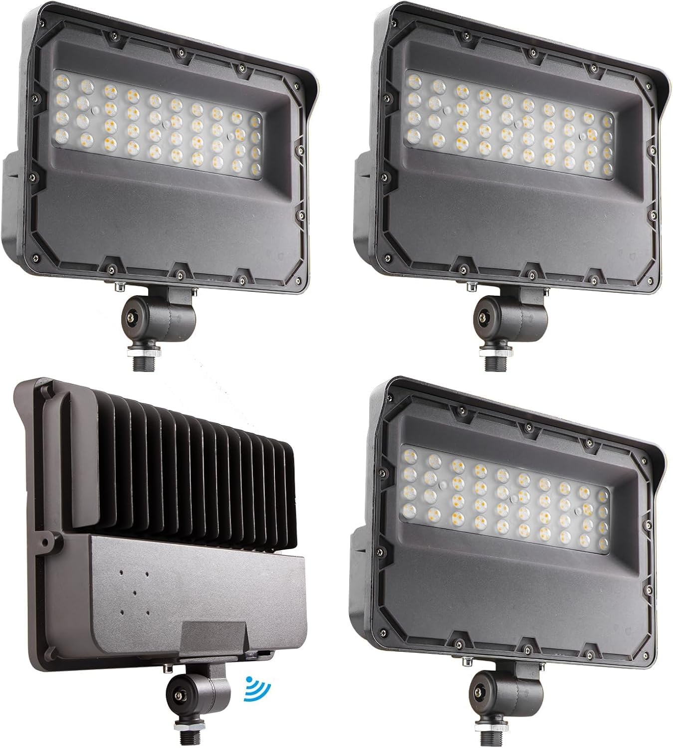 Lightdot 4Pack 200W LED Flood Light Outdoor with Knuckle, 100-277V【Driver Equipped, 5 Years】 IP65 Waterproof 28000LM, 5000K Daylight [Eqv. to 800HPS/WH] Dusk to Dawn Photocell Sensor-Brown