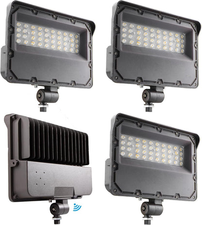 Lightdot 4Pack 200W LED Flood Light Outdoor with Knuckle, 100-277V【Driver Equipped, 5 Years】 IP65 Waterproof 28000LM, 5000K Daylight [Eqv. to 800HPS/WH] Dusk to Dawn Photocell Sensor-Brown