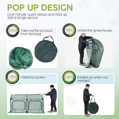 Pop up Greenhouse Tent Cover Tunnel Plant House,Large Gardening Flower Sunshine Room with Mesh Windows,Backyard PE Cover for Cold Frost Protector with Stakes and Rope Guys