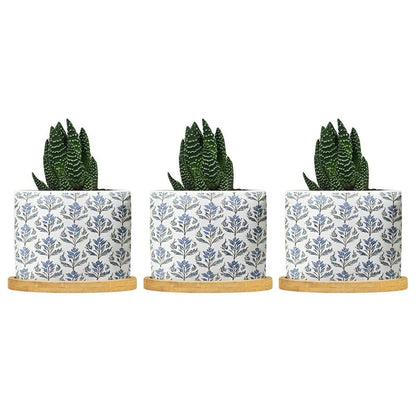 BRUYU5SE Mughal Flower Ceramic Planters Blue Floral Snake Plant Live Indoor with Pot with Drainage Holes and Saucers Pot for Indoor Outdoor Garden