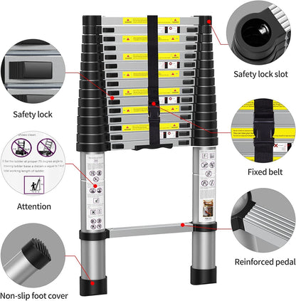 BOWEITI 15.5FT Telescoping Ladder, Aluminum Collapsible Ladders w/Non-Slip Feet, for RV, Household, Outdoor, 330lbs Capacity (4.7m)