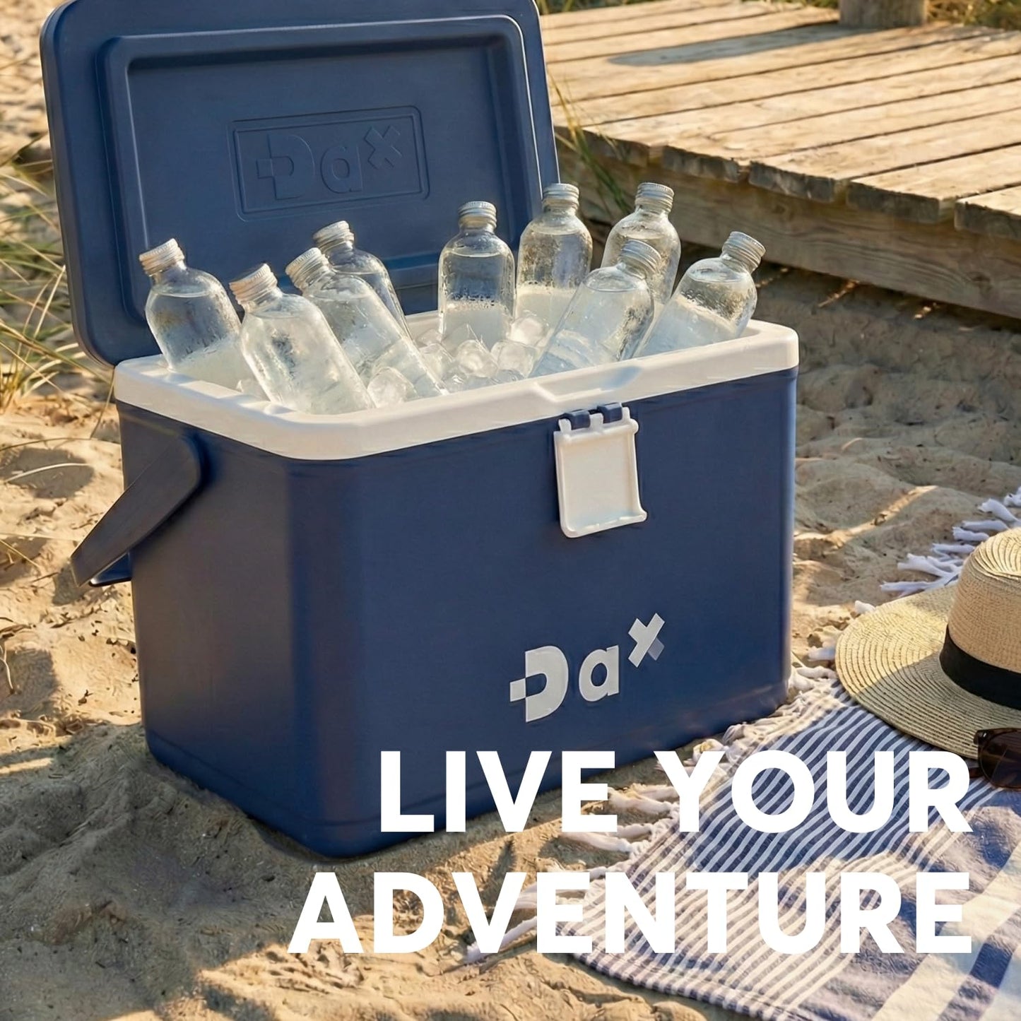 DA 12/26 Quart Small Portable Hard Cooler Ice Chest with Carry Handle, Keep Cool Up to 72 Hours, Lightweight Insulated Cooler for Lunch, Picnics, Camping, Travel (26QT Dark Blue)