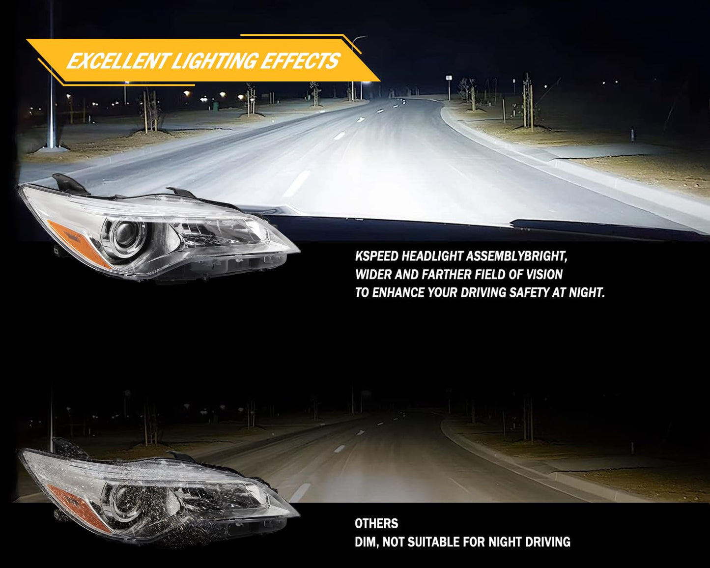 Kspeed Headlights Fit 2015 2016 2017 For Toyota Camry LE/SE/XLE Replacement Former Ones with Waterproof Property,Passenger and Driver Side