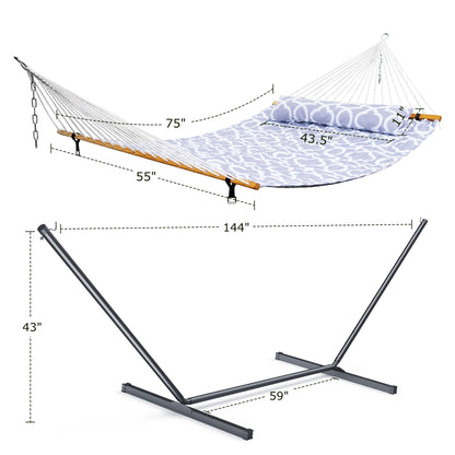 ANAGOO Double Hammock with Stand, Heavy Duty Outdoor Hammock for Two, 500 LBS Capacity, Stable Steel Frame with Balance Strap, Easy Tool-Free Assembly for Patio, Garden, Backyard & Beach,White Grey