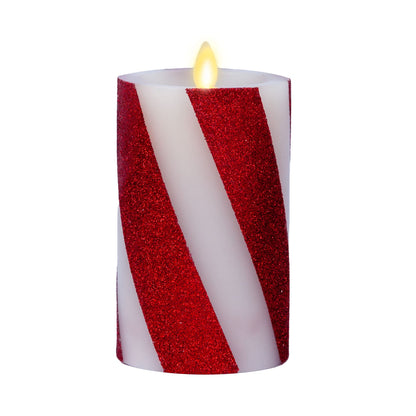 Luminara - Flameless Holiday LED Candle Battery Operated Moving Flame - Red Candy Cane - Pack of 1-5.5" - Unscented Indoor Realistic Flickering Safe
