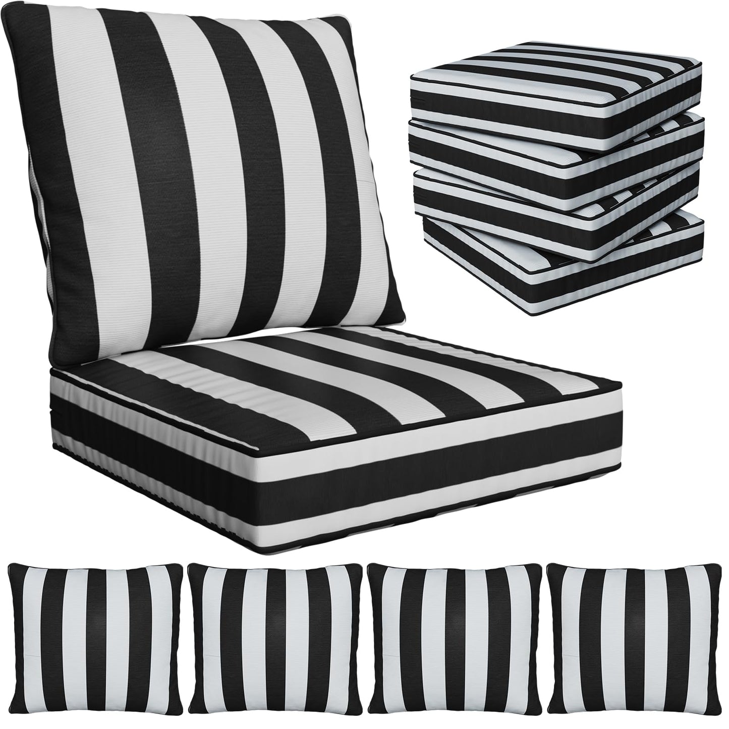 Suionryorid 24" x 24" x 6" Outdoor Deep Seat Cushions Set - 4 Set Waterproof & Fade Resistant Patio Furniture Replacement Cushions, Non-Slip Outdoor Cushions Fit Loveseats, Couches, Chairs, and Sofas