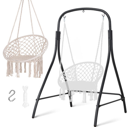 SUNCREAT Hammock Chair Macrame Swing with Stand Included, 400 lbs Capacity, Beige