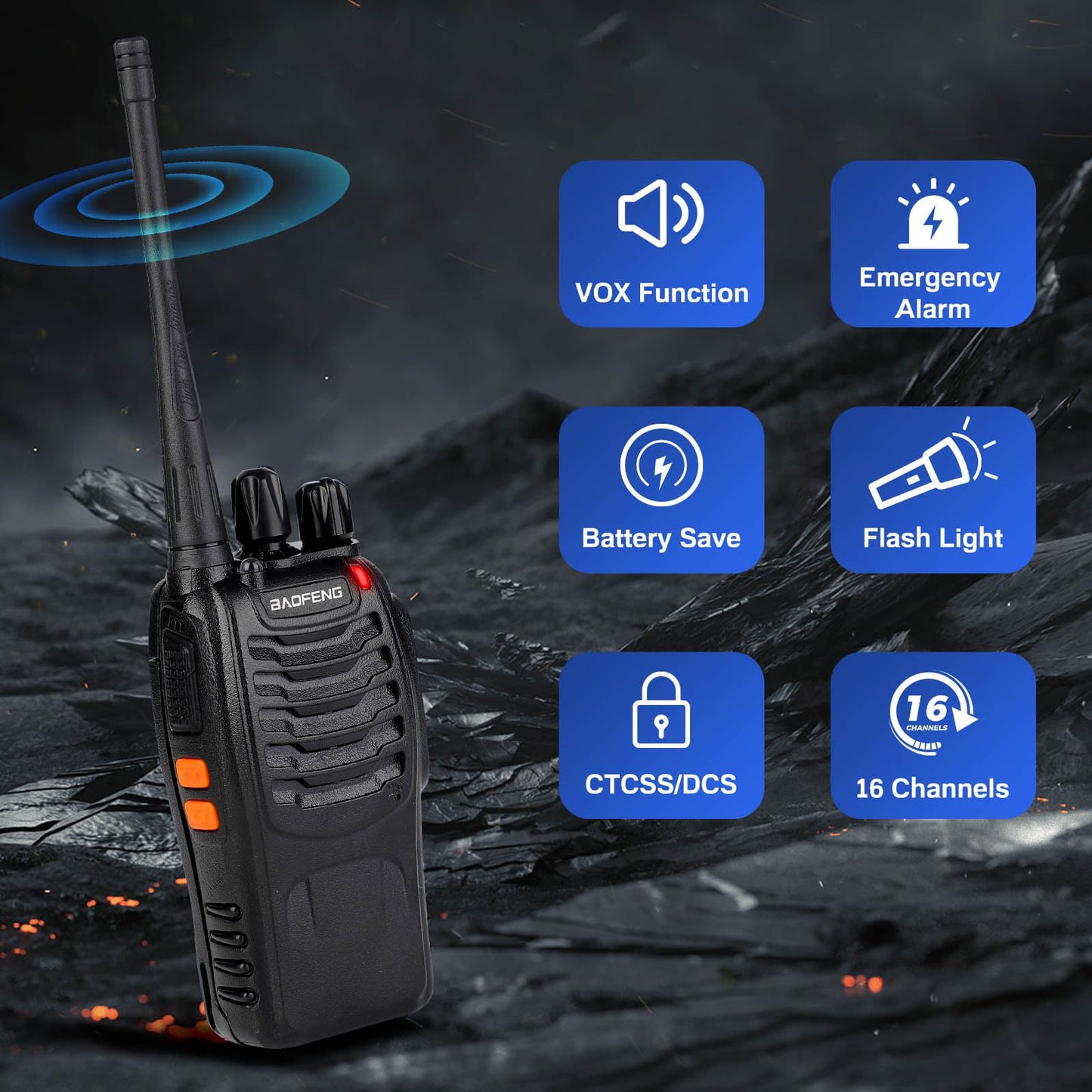 Baofeng Walkie Talkies 888S Rechargeable Long Range with Earpieces for Adults, 16 Channel Professional Radio Handheld Two Way Radios Li-ion Battery and Charger Included (20pack with 20earpiece)