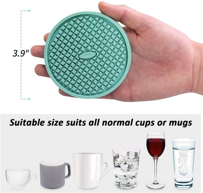ME.FAN Silicone Coasters [6 Pack] Thickened Drink Coasters with Holder - Cup Mat - Non-Slip, Non-stick, Stay Put, Deep Tray - Prevents Furniture and Tabletop Damages