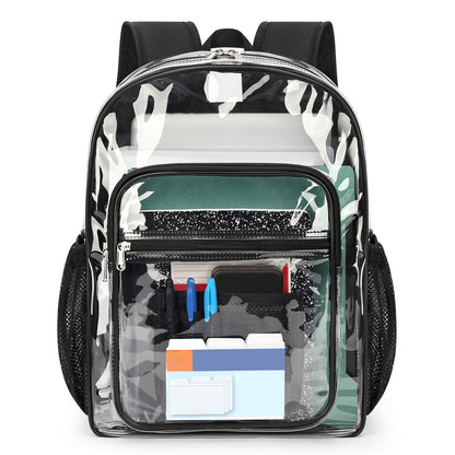 ZORFIN Clear Backpack Heavy Duty for School – 17in Transparent PVC Bag with Large Capacity & Reinforced Straps for Men, Women, Boys & Girls - See Through Bookbag for College Workplace Security, Black