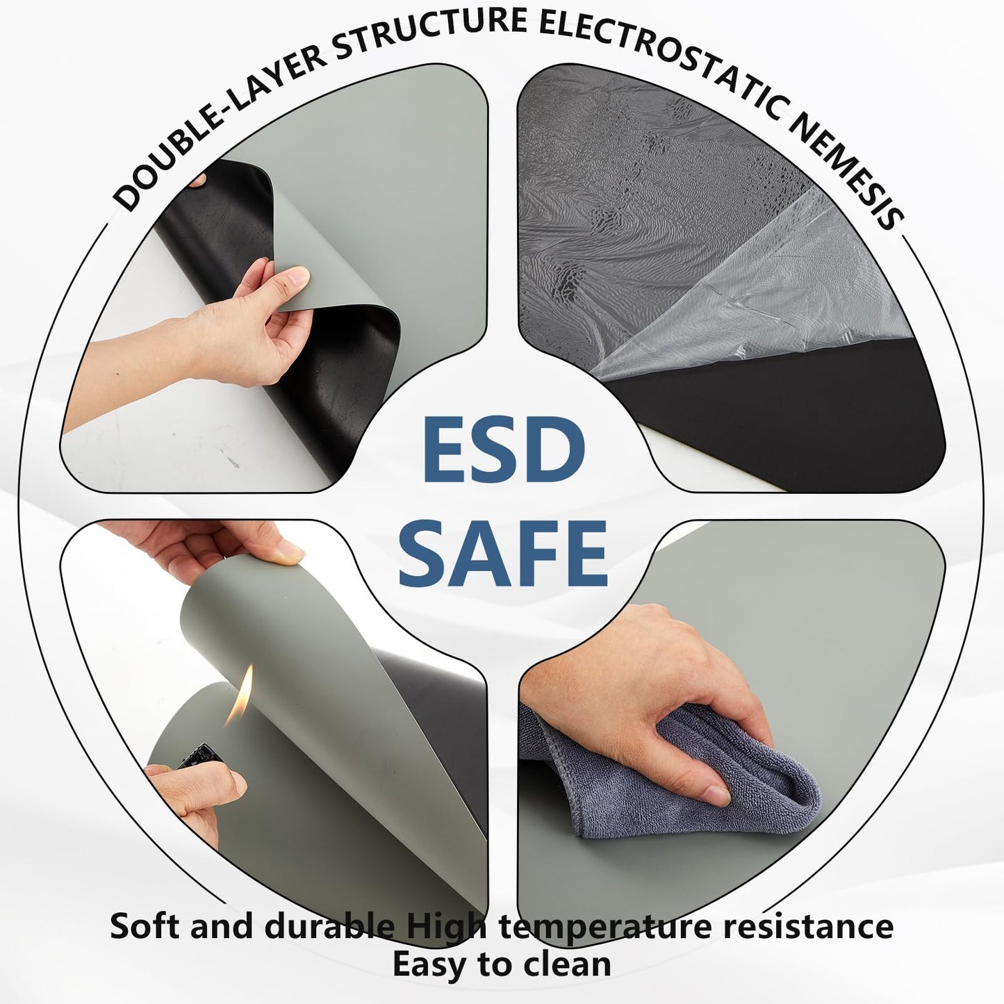 Pangda ESD Mat Roll 3 ft x 10 ft High Temperature Rubber ESD Soldering Roll Anti-Static Soldering Heat Resistant Workbench Mat for Electronics Repair PC Building, Gray