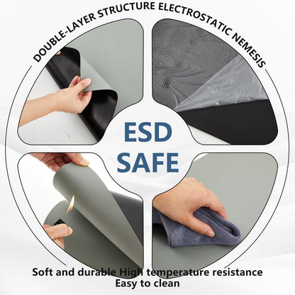 Pangda ESD Mat Roll 3 ft x 10 ft High Temperature Rubber ESD Soldering Roll Anti-Static Soldering Heat Resistant Workbench Mat for Electronics Repair PC Building, Gray