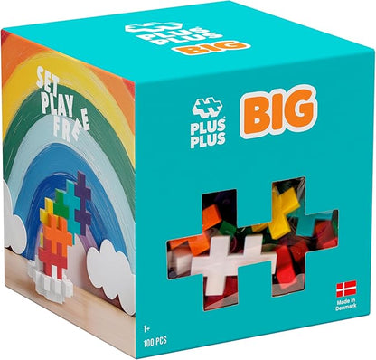 PLUS PLUS Big - Open Play Set - 100 Piece - Rainbow Color Mix Construction Building Stem Toy Interlocking Large Puzzle Blocks for Toddlers and Preschool