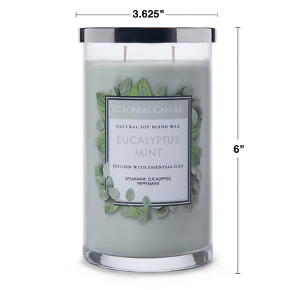 Colonial Candle Eucalyptus Mint Scented Jar Candle, Classic Cylinders Collection, 2 Wick, Green, 19 oz - Up to 120 Hours Burn