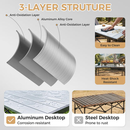 KingCamp Aluminum Camping Table Foldable, Large 53.5" Roll Up Camp Table Folding Seamless Tabletop Heavy Duty Duck Hunting Camping Tables Metal Portable Outdoor Collapsible for RV BBQ Picnic Hunting