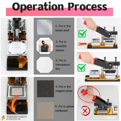 2X2 inch Square Refrigerator Photo Magnet Maker Machine, DIY Custom Badge Maker with Picture Cutter+200 Sets of Supplies +100 Sheets of Photo Paper