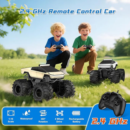 Remote Control Car for Boys 1:18 Monster Trucks Toys Amphibious RC Cars 2.4 GHz Waterproof RC Trucks 4WD All Terrain Off-Road Pickup Kids Toys for 6-12 Year Old Boys Girls Christmas Birthday Gifts