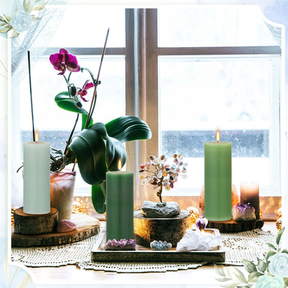 Conelist Set of 6 Gradient Green Pillar Candles 2 x 6 Inch Decorative Unscented Column Candles for Wedding Thanksgiving Christmas Holiday Church Dinner Table Home Relaxation Spa Decor